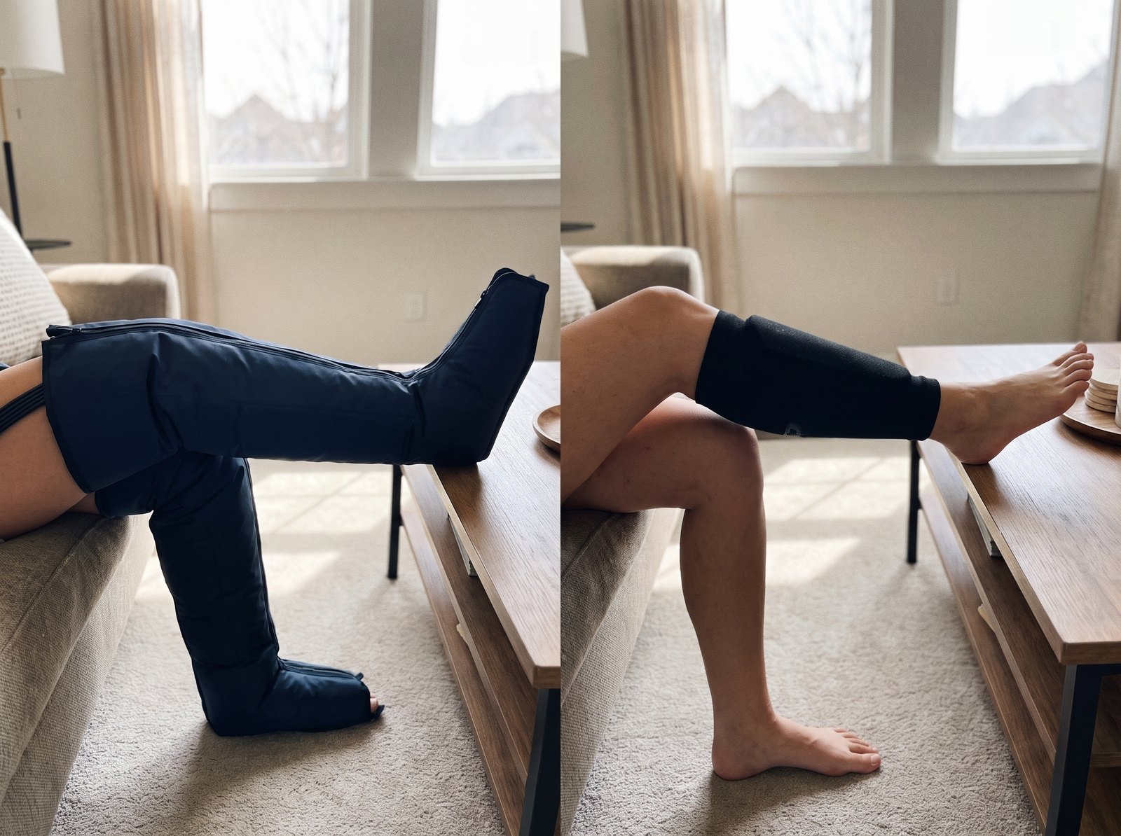 Sensia Wave full-leg boot next to a calf-only sleeve
